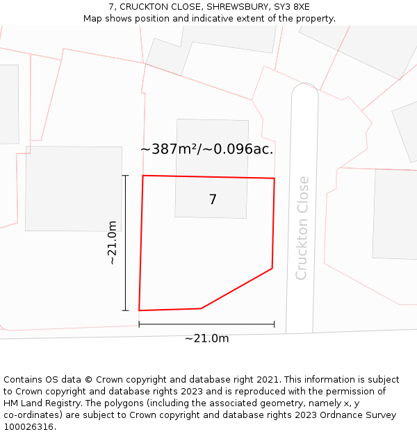 7, CRUCKTON CLOSE, SHREWSBURY, SY3 8XE: Plot and title map