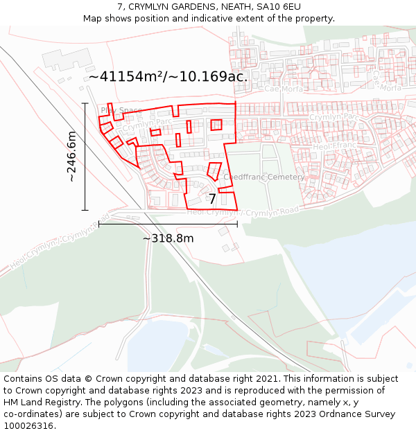 7, CRYMLYN GARDENS, NEATH, SA10 6EU: Plot and title map