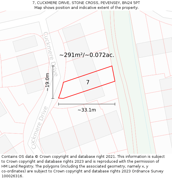 7, CUCKMERE DRIVE, STONE CROSS, PEVENSEY, BN24 5PT: Plot and title map