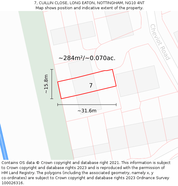 7, CUILLIN CLOSE, LONG EATON, NOTTINGHAM, NG10 4NT: Plot and title map