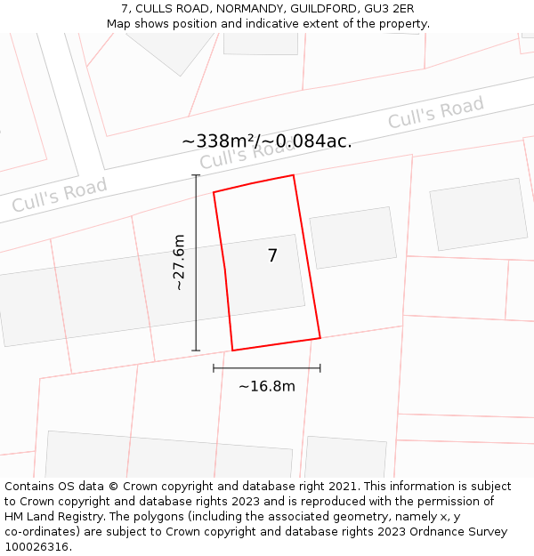 7, CULLS ROAD, NORMANDY, GUILDFORD, GU3 2ER: Plot and title map