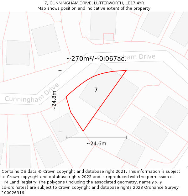 7, CUNNINGHAM DRIVE, LUTTERWORTH, LE17 4YR: Plot and title map