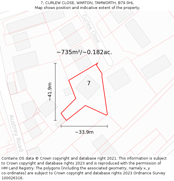 7, CURLEW CLOSE, WARTON, TAMWORTH, B79 0HL: Plot and title map