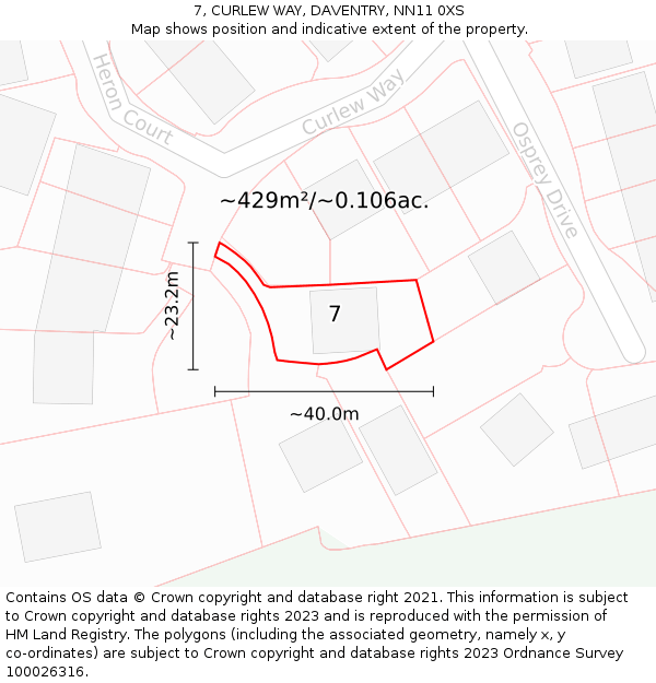 7, CURLEW WAY, DAVENTRY, NN11 0XS: Plot and title map