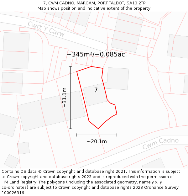 7, CWM CADNO, MARGAM, PORT TALBOT, SA13 2TP: Plot and title map