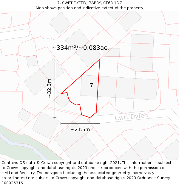 7, CWRT DYFED, BARRY, CF63 1DZ: Plot and title map