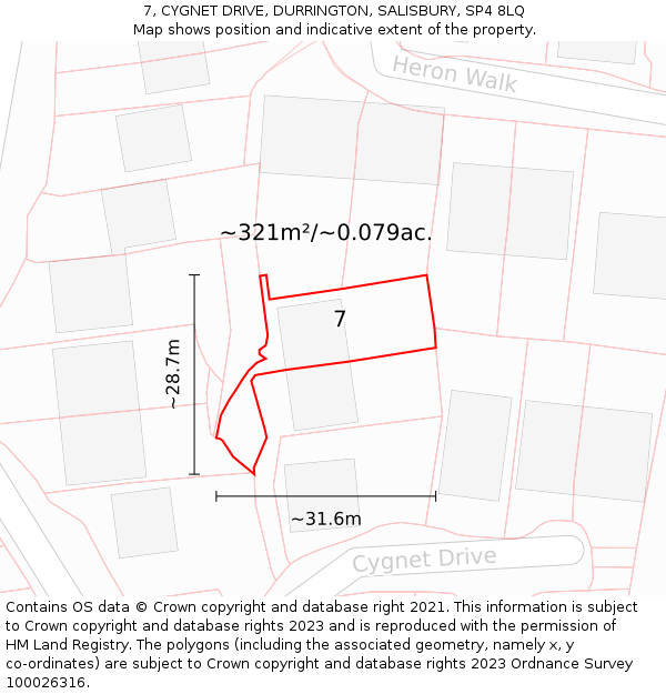 7, CYGNET DRIVE, DURRINGTON, SALISBURY, SP4 8LQ: Plot and title map