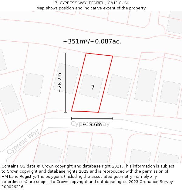 7, CYPRESS WAY, PENRITH, CA11 8UN: Plot and title map