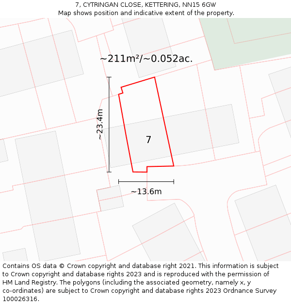 7, CYTRINGAN CLOSE, KETTERING, NN15 6GW: Plot and title map