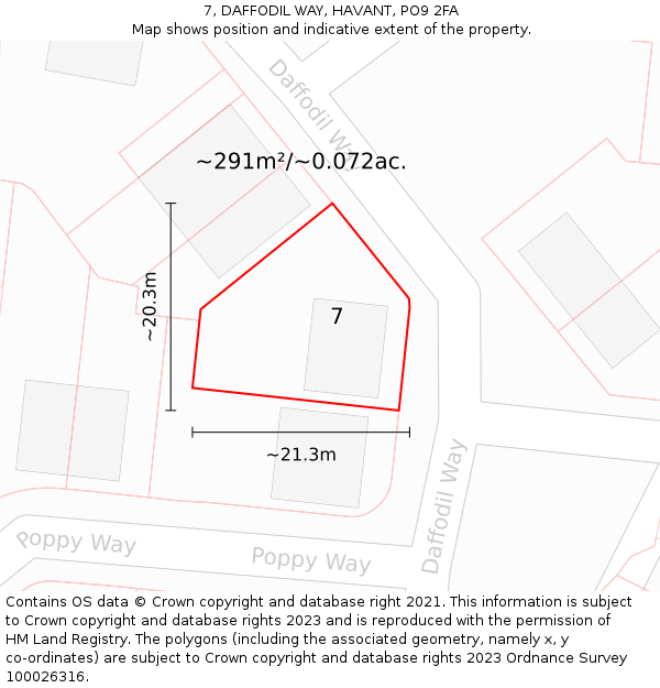 7, DAFFODIL WAY, HAVANT, PO9 2FA: Plot and title map