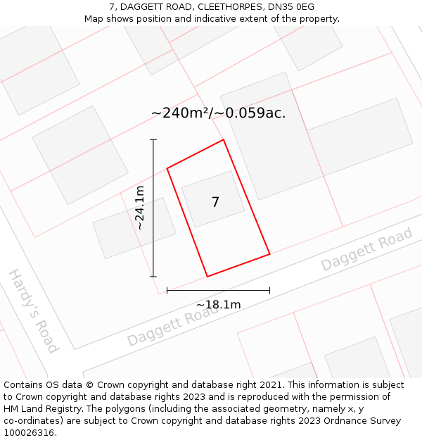 7, DAGGETT ROAD, CLEETHORPES, DN35 0EG: Plot and title map