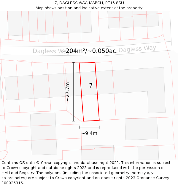7, DAGLESS WAY, MARCH, PE15 8SU: Plot and title map