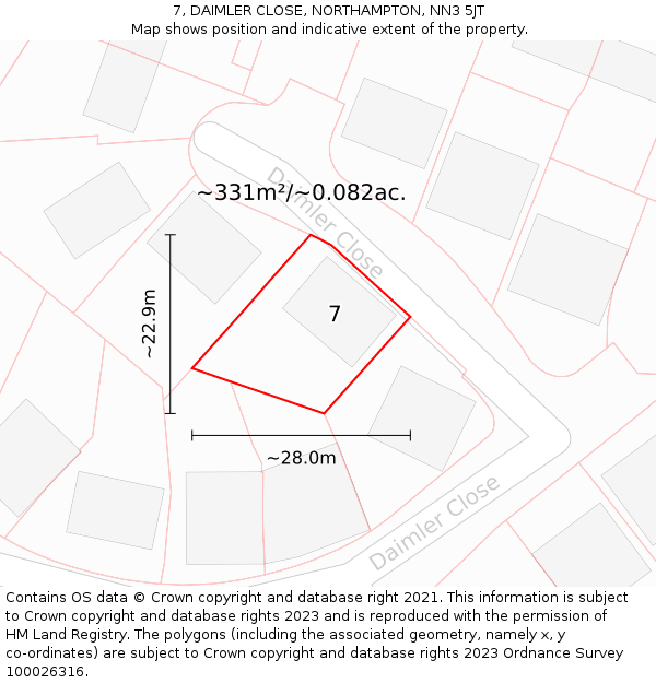 7, DAIMLER CLOSE, NORTHAMPTON, NN3 5JT: Plot and title map