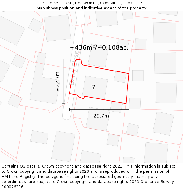 7, DAISY CLOSE, BAGWORTH, COALVILLE, LE67 1HP: Plot and title map