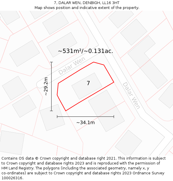 7, DALAR WEN, DENBIGH, LL16 3HT: Plot and title map