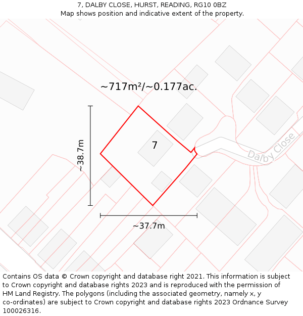 7, DALBY CLOSE, HURST, READING, RG10 0BZ: Plot and title map