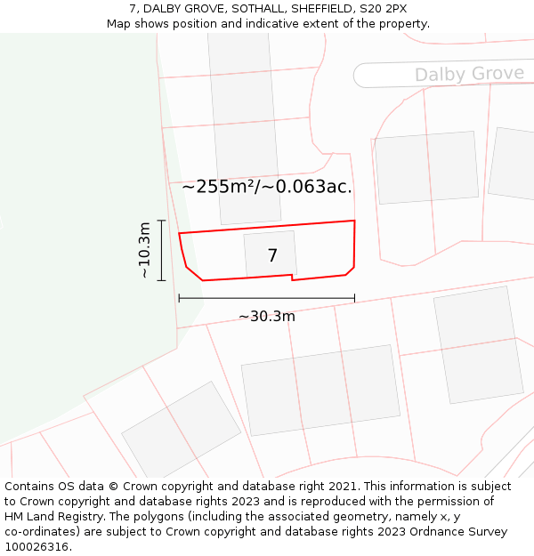 7, DALBY GROVE, SOTHALL, SHEFFIELD, S20 2PX: Plot and title map
