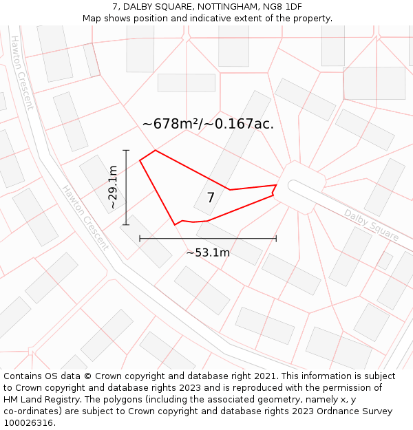 7, DALBY SQUARE, NOTTINGHAM, NG8 1DF: Plot and title map
