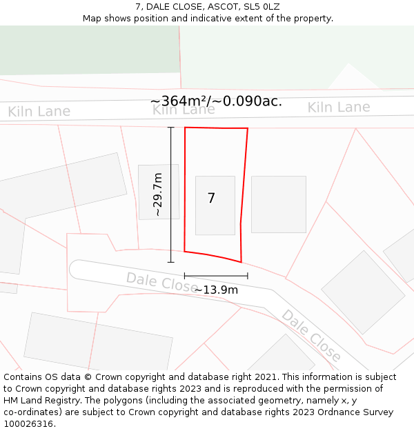 7, DALE CLOSE, ASCOT, SL5 0LZ: Plot and title map