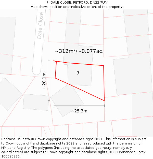 7, DALE CLOSE, RETFORD, DN22 7UN: Plot and title map
