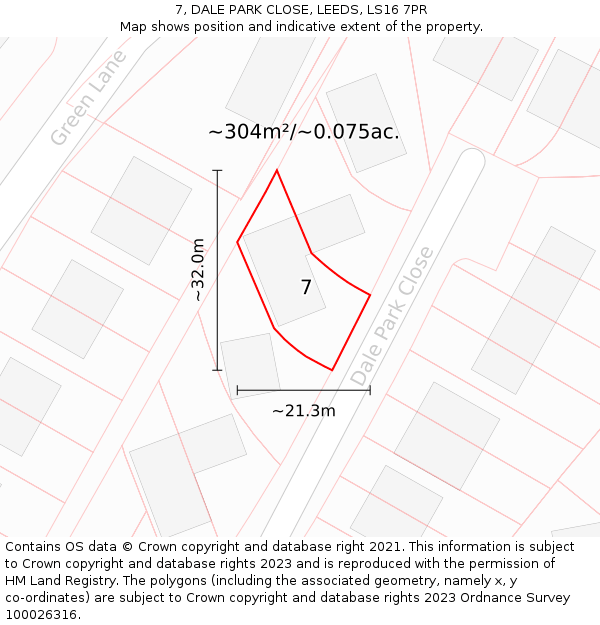 7, DALE PARK CLOSE, LEEDS, LS16 7PR: Plot and title map