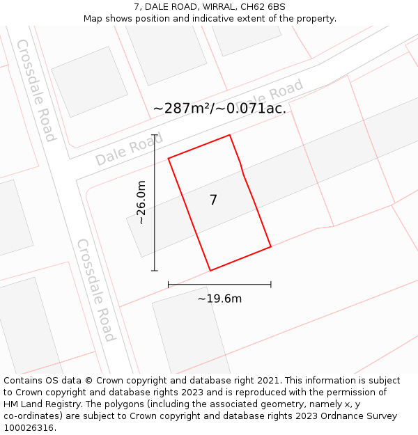 7, DALE ROAD, WIRRAL, CH62 6BS: Plot and title map