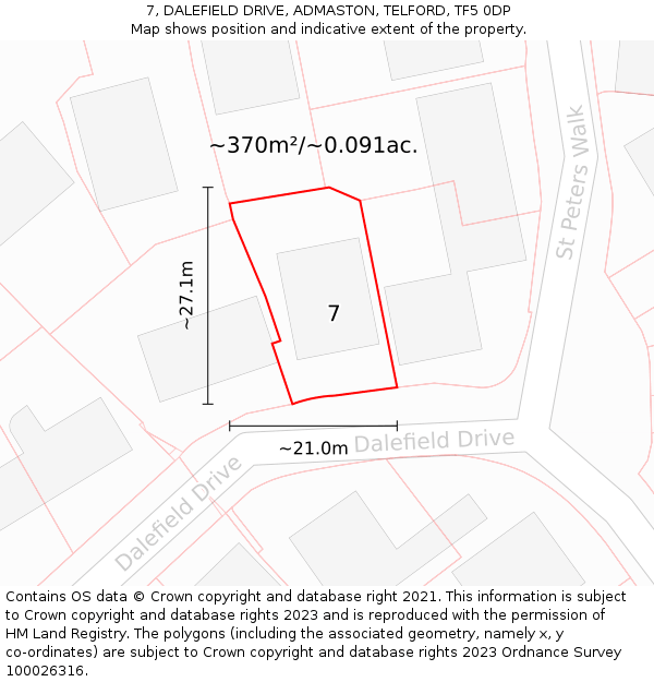7, DALEFIELD DRIVE, ADMASTON, TELFORD, TF5 0DP: Plot and title map