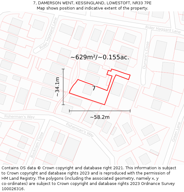 7, DAMERSON WENT, KESSINGLAND, LOWESTOFT, NR33 7PE: Plot and title map