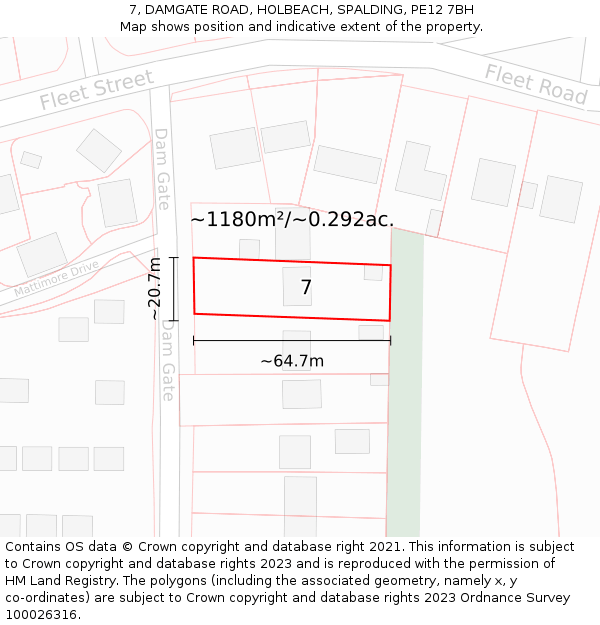 7, DAMGATE ROAD, HOLBEACH, SPALDING, PE12 7BH: Plot and title map