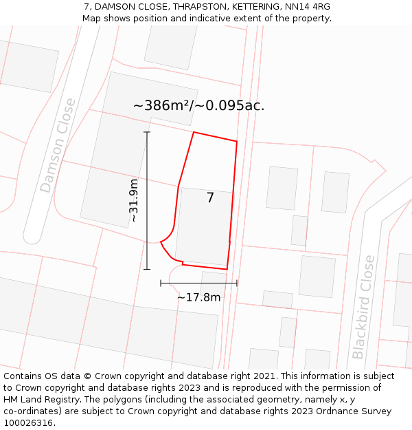 7, DAMSON CLOSE, THRAPSTON, KETTERING, NN14 4RG: Plot and title map