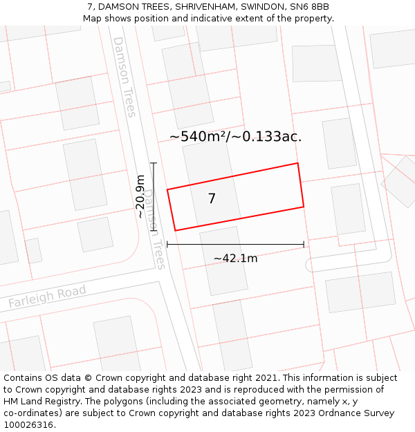 7, DAMSON TREES, SHRIVENHAM, SWINDON, SN6 8BB: Plot and title map