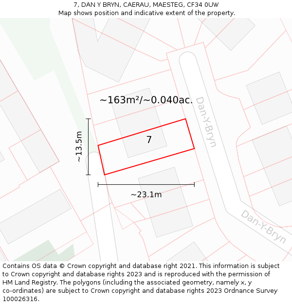 7, DAN Y BRYN, CAERAU, MAESTEG, CF34 0UW: Plot and title map