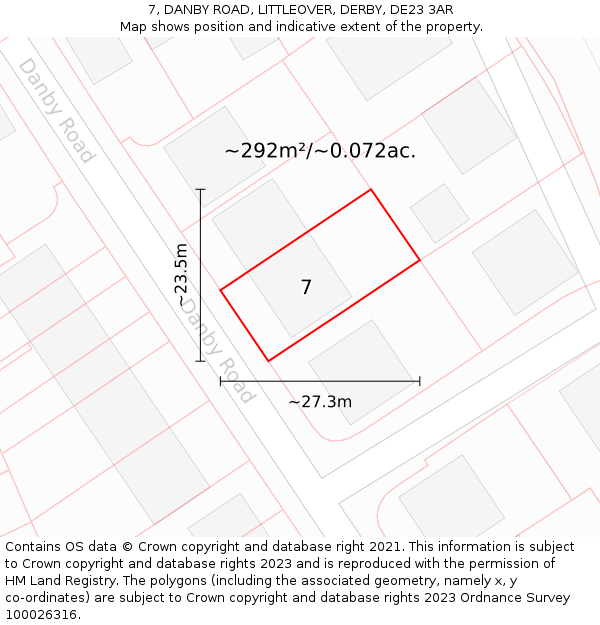 7, DANBY ROAD, LITTLEOVER, DERBY, DE23 3AR: Plot and title map