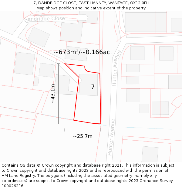 7, DANDRIDGE CLOSE, EAST HANNEY, WANTAGE, OX12 0FH: Plot and title map