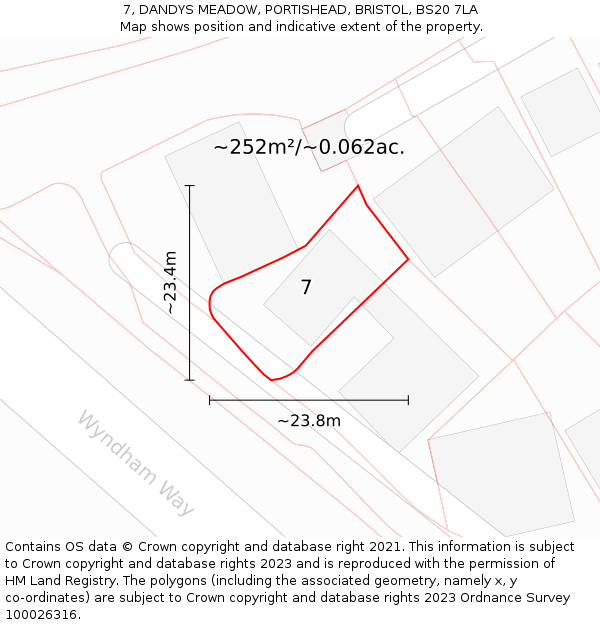 7, DANDYS MEADOW, PORTISHEAD, BRISTOL, BS20 7LA: Plot and title map