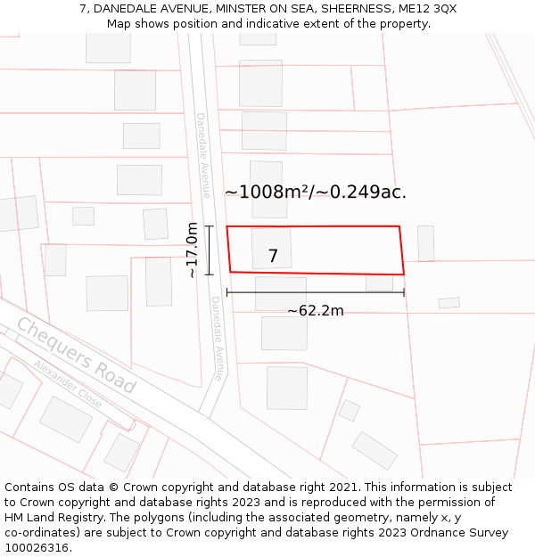 7, DANEDALE AVENUE, MINSTER ON SEA, SHEERNESS, ME12 3QX: Plot and title map