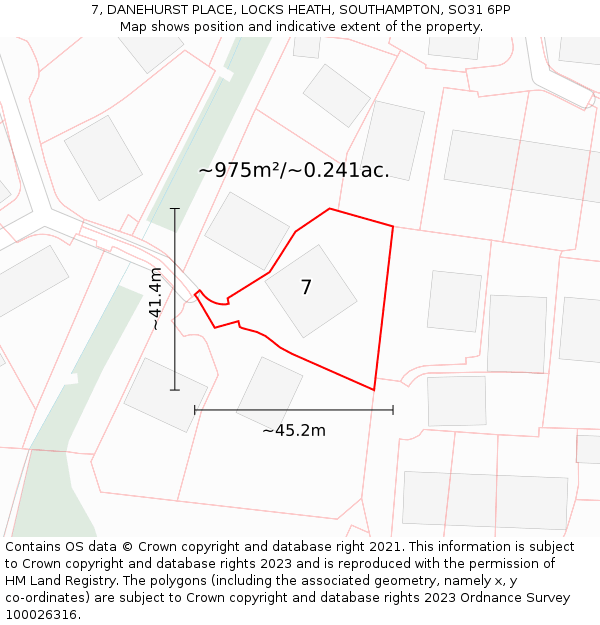 7, DANEHURST PLACE, LOCKS HEATH, SOUTHAMPTON, SO31 6PP: Plot and title map