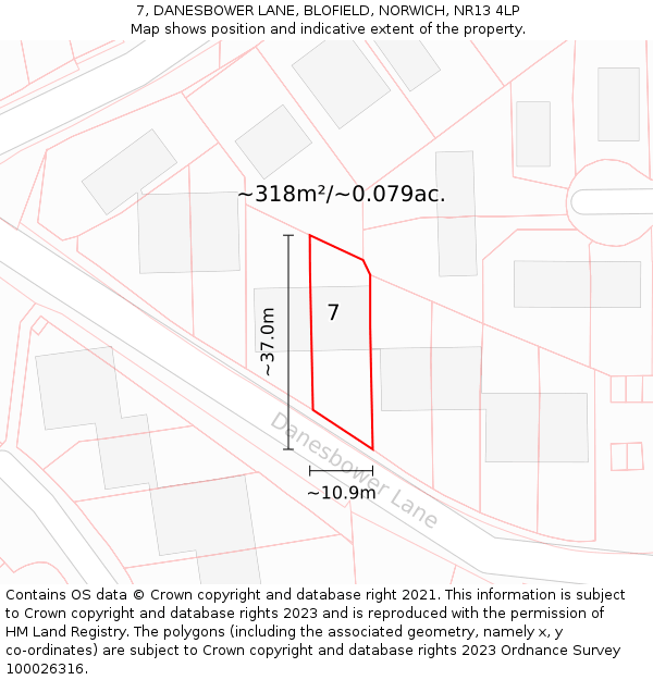 7, DANESBOWER LANE, BLOFIELD, NORWICH, NR13 4LP: Plot and title map