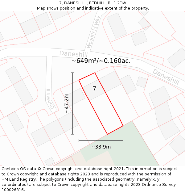 7, DANESHILL, REDHILL, RH1 2DW: Plot and title map