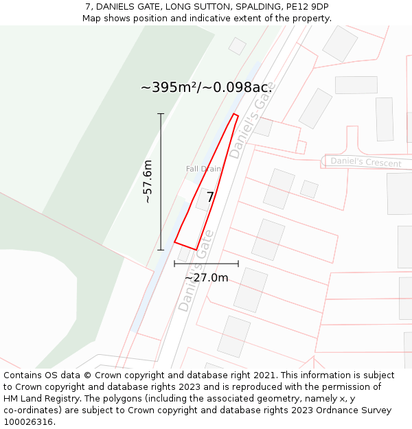 7, DANIELS GATE, LONG SUTTON, SPALDING, PE12 9DP: Plot and title map
