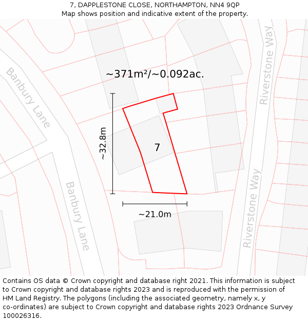 7, DAPPLESTONE CLOSE, NORTHAMPTON, NN4 9QP: Plot and title map