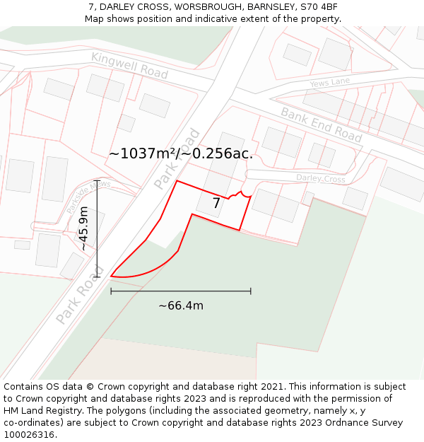 7, DARLEY CROSS, WORSBROUGH, BARNSLEY, S70 4BF: Plot and title map