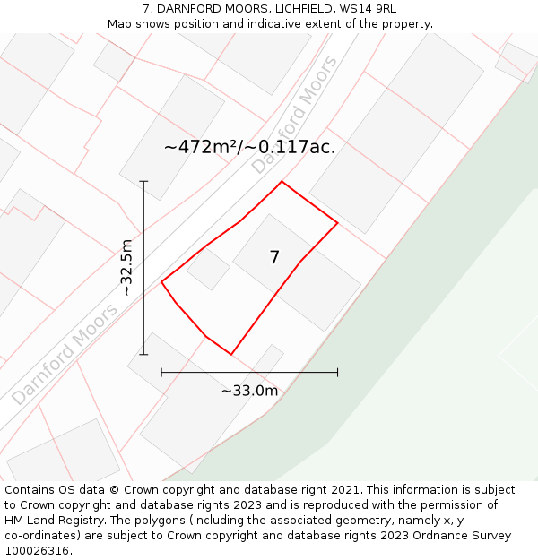 7, DARNFORD MOORS, LICHFIELD, WS14 9RL: Plot and title map