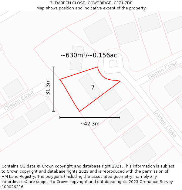 7, DARREN CLOSE, COWBRIDGE, CF71 7DE: Plot and title map