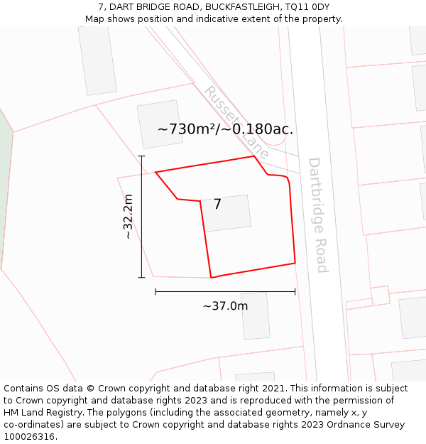 7, DART BRIDGE ROAD, BUCKFASTLEIGH, TQ11 0DY: Plot and title map