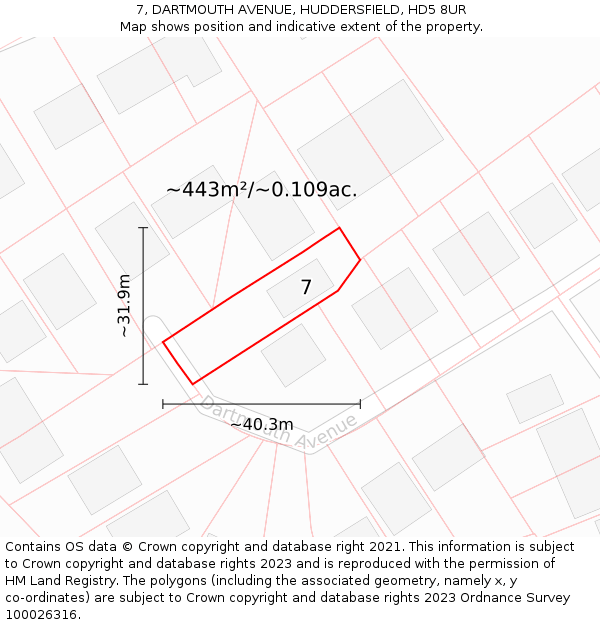 7, DARTMOUTH AVENUE, HUDDERSFIELD, HD5 8UR: Plot and title map