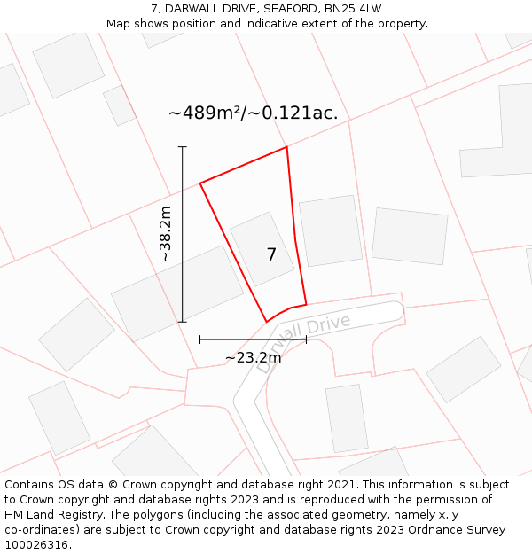 7, DARWALL DRIVE, SEAFORD, BN25 4LW: Plot and title map