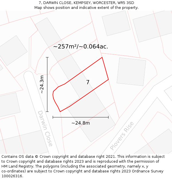 7, DARWIN CLOSE, KEMPSEY, WORCESTER, WR5 3SD: Plot and title map
