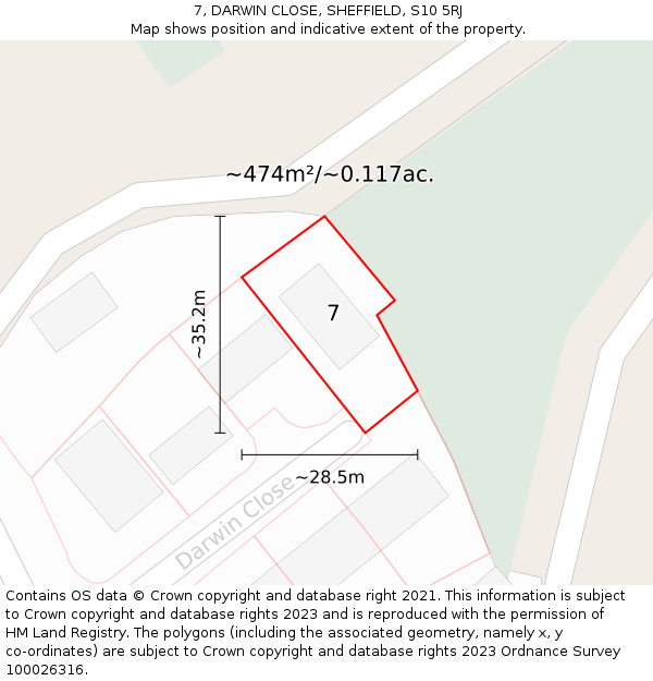 7, DARWIN CLOSE, SHEFFIELD, S10 5RJ: Plot and title map