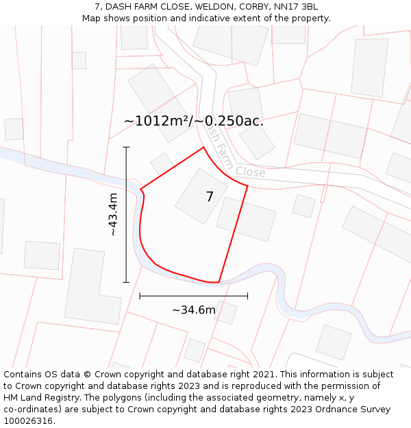7, DASH FARM CLOSE, WELDON, CORBY, NN17 3BL: Plot and title map
